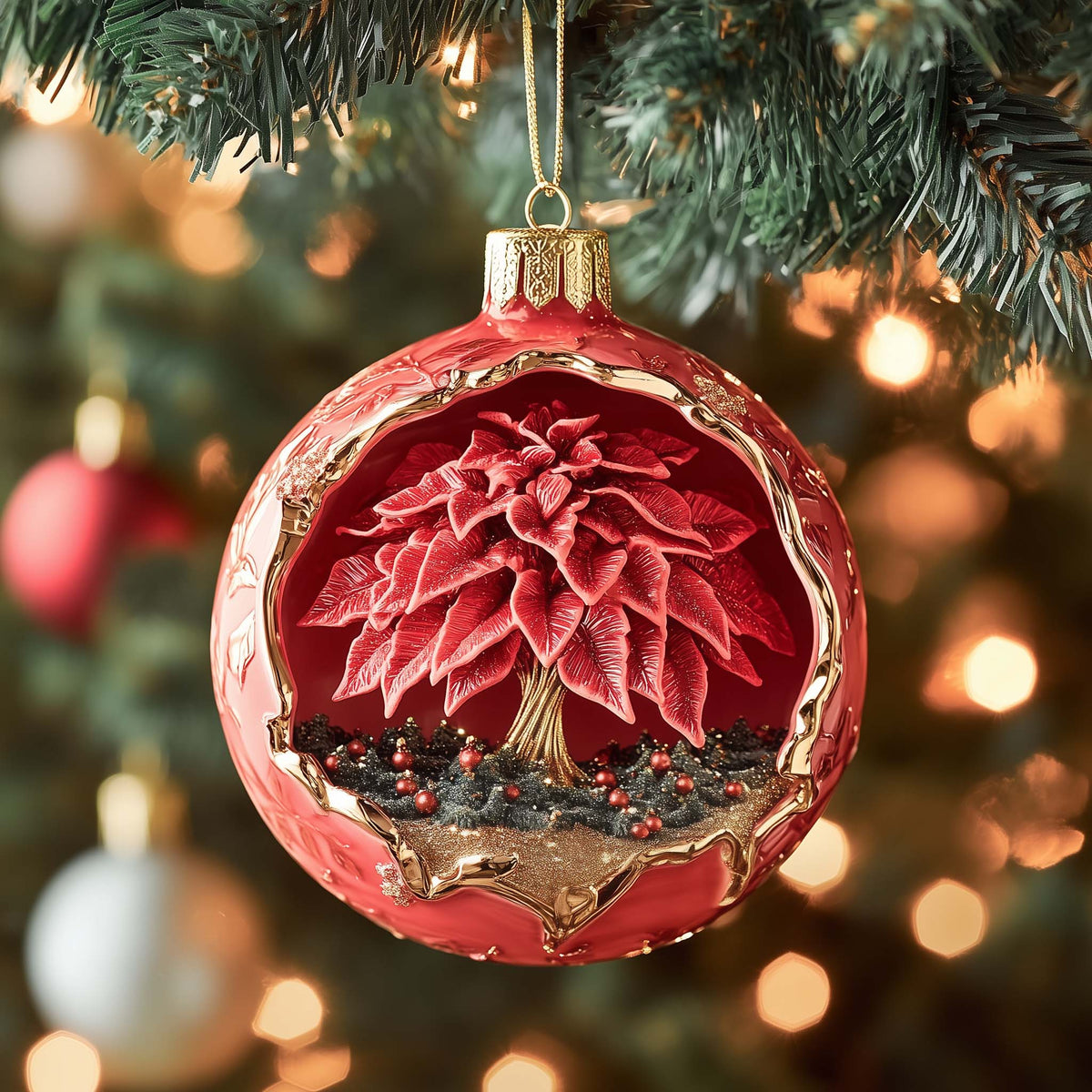 Poinsettia Tree Christmas Mica Ornament