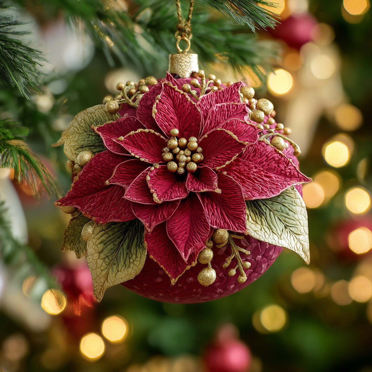 Dripping Poinsettia Christmas Mica Ornament