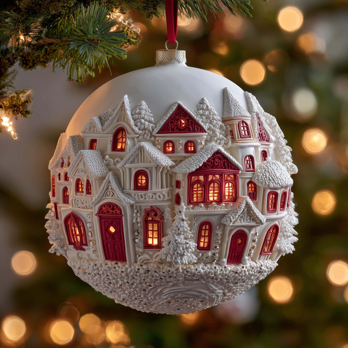 Snowy Village Christmas Mica Ornament