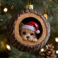 Yorkie Log Christmas Mica Ornament