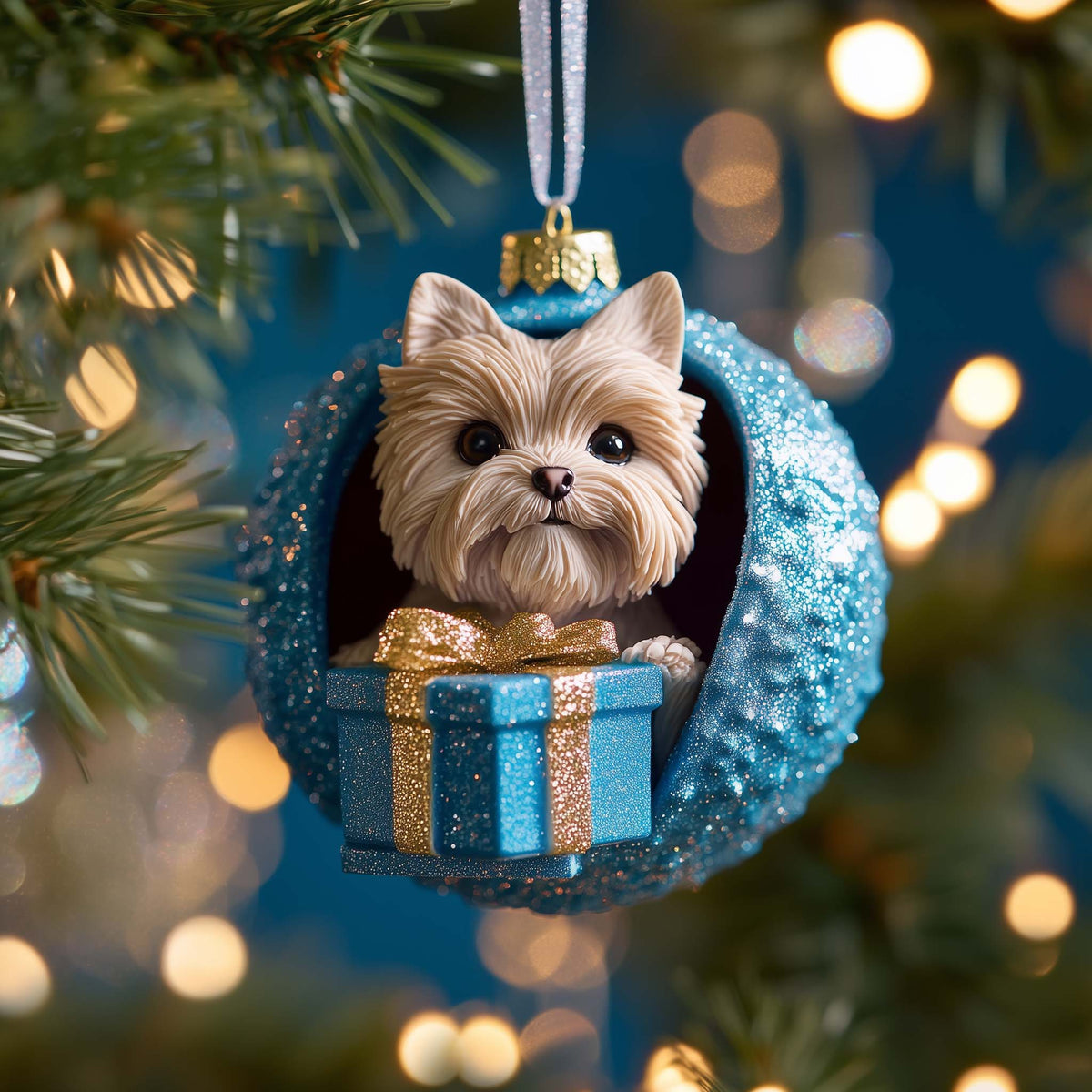 Yorkie Gift Christmas Mica Ornament