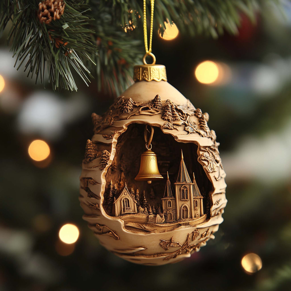 Village Diorama Christmas Mica Ornament