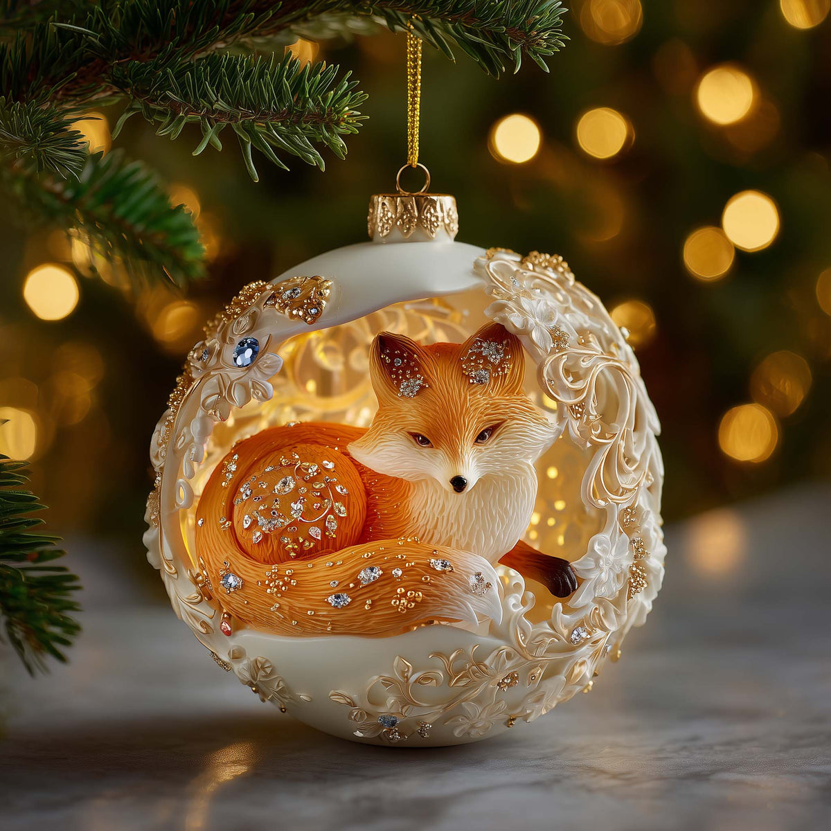 Winter Fox Christmas Mica Ornament