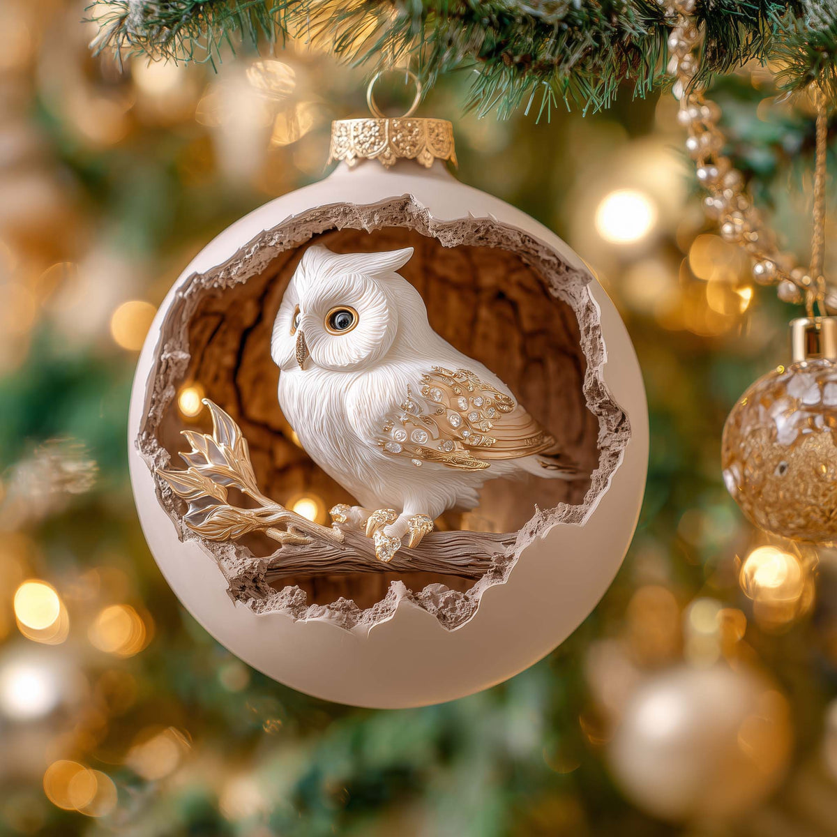 Perched Owl Christmas Mica Ornament
