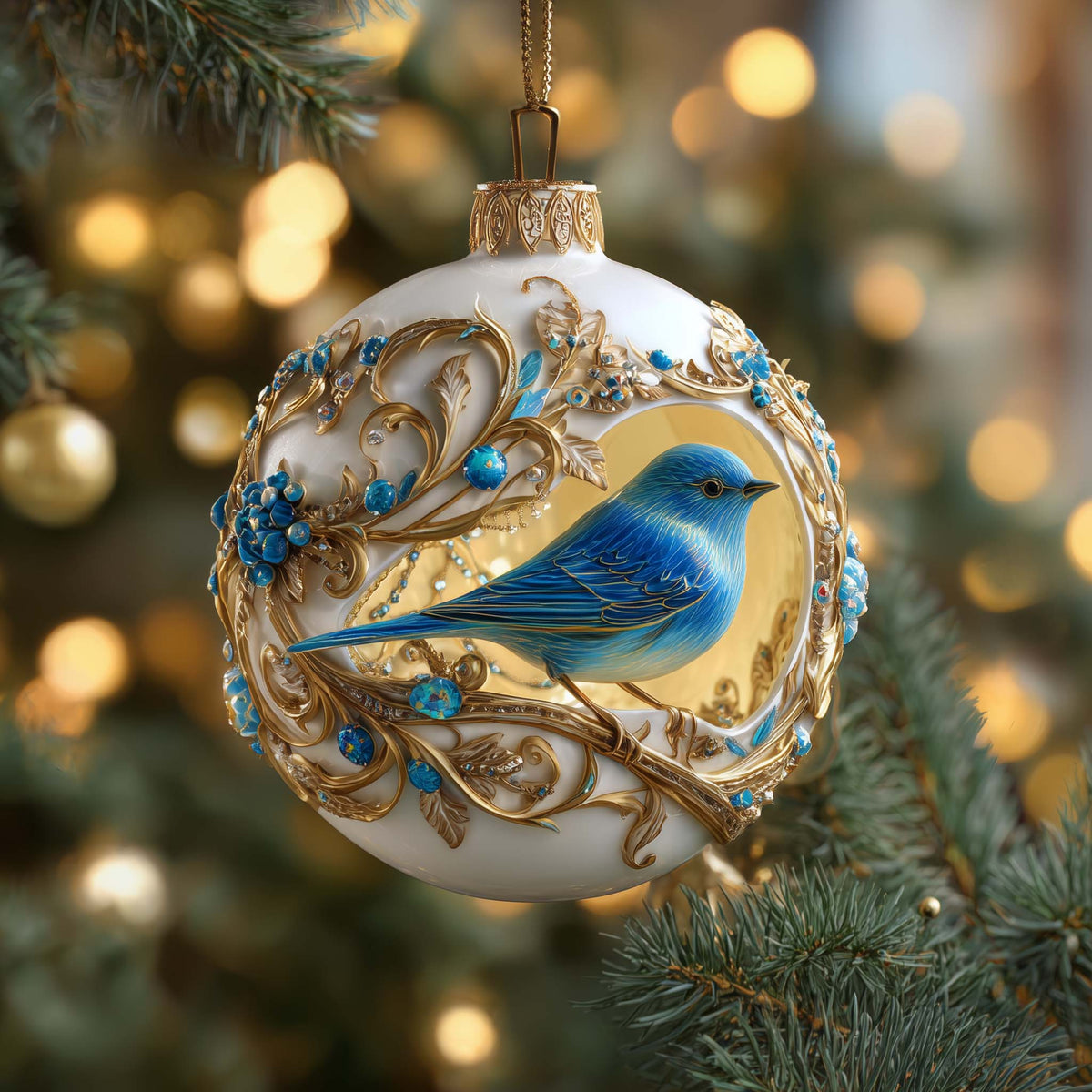 Jeweled Bird Christmas Mica Ornament