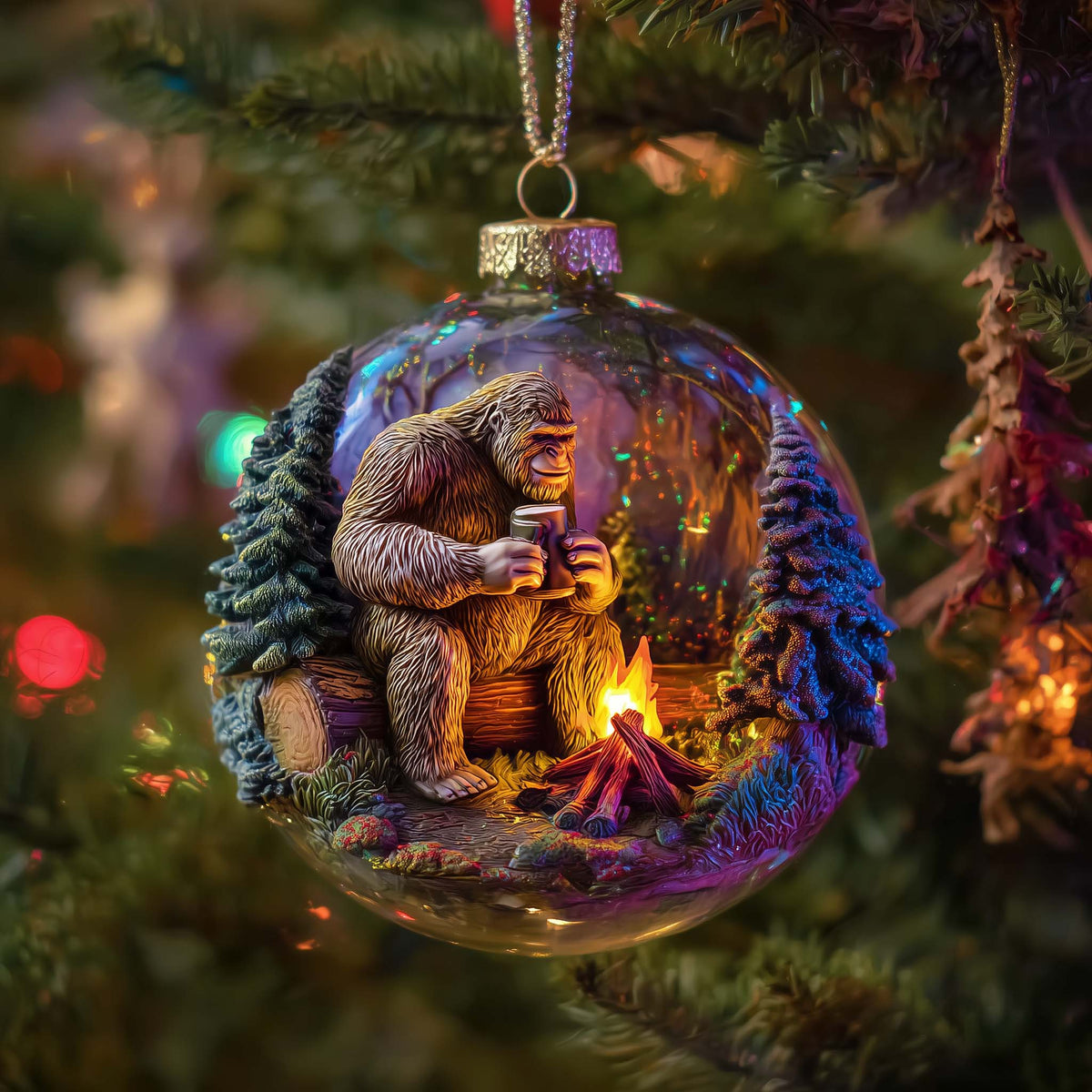 Forest Bigfoot Sasquatch Guardian Christmas Mica Ornament
