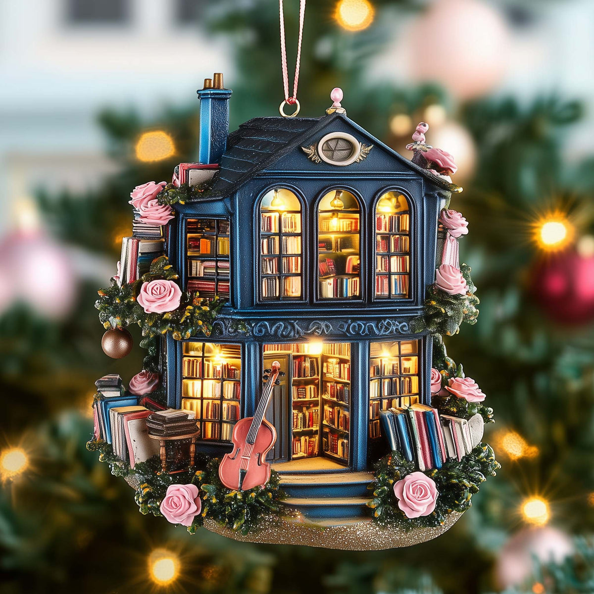 Cozy Bibliophile Corner Mica Ornament