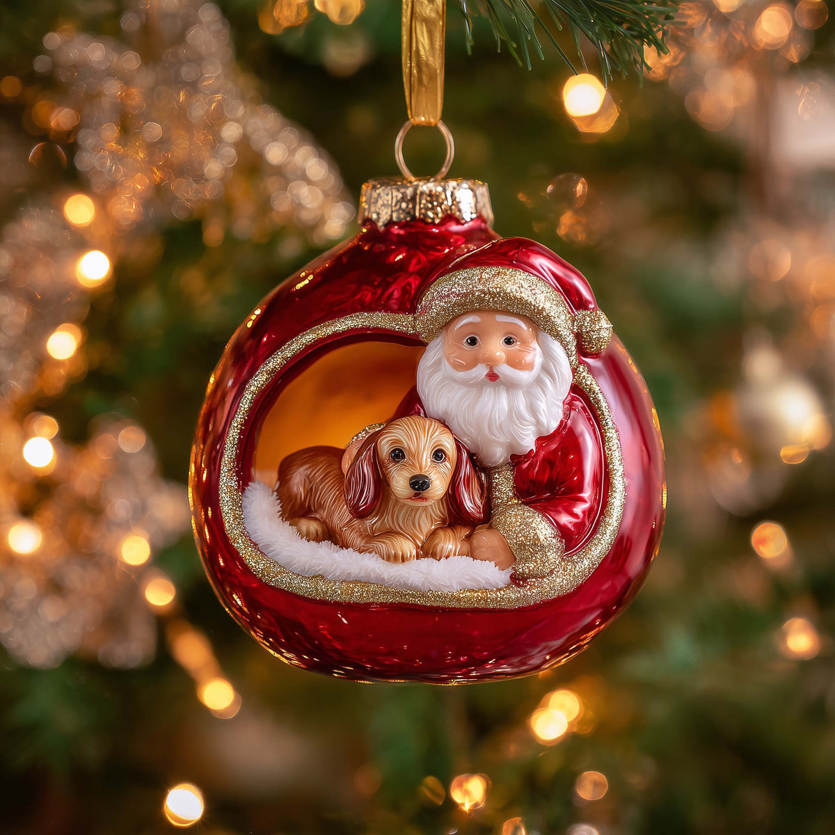 Dachshund Nest Christmas Mica Ornament