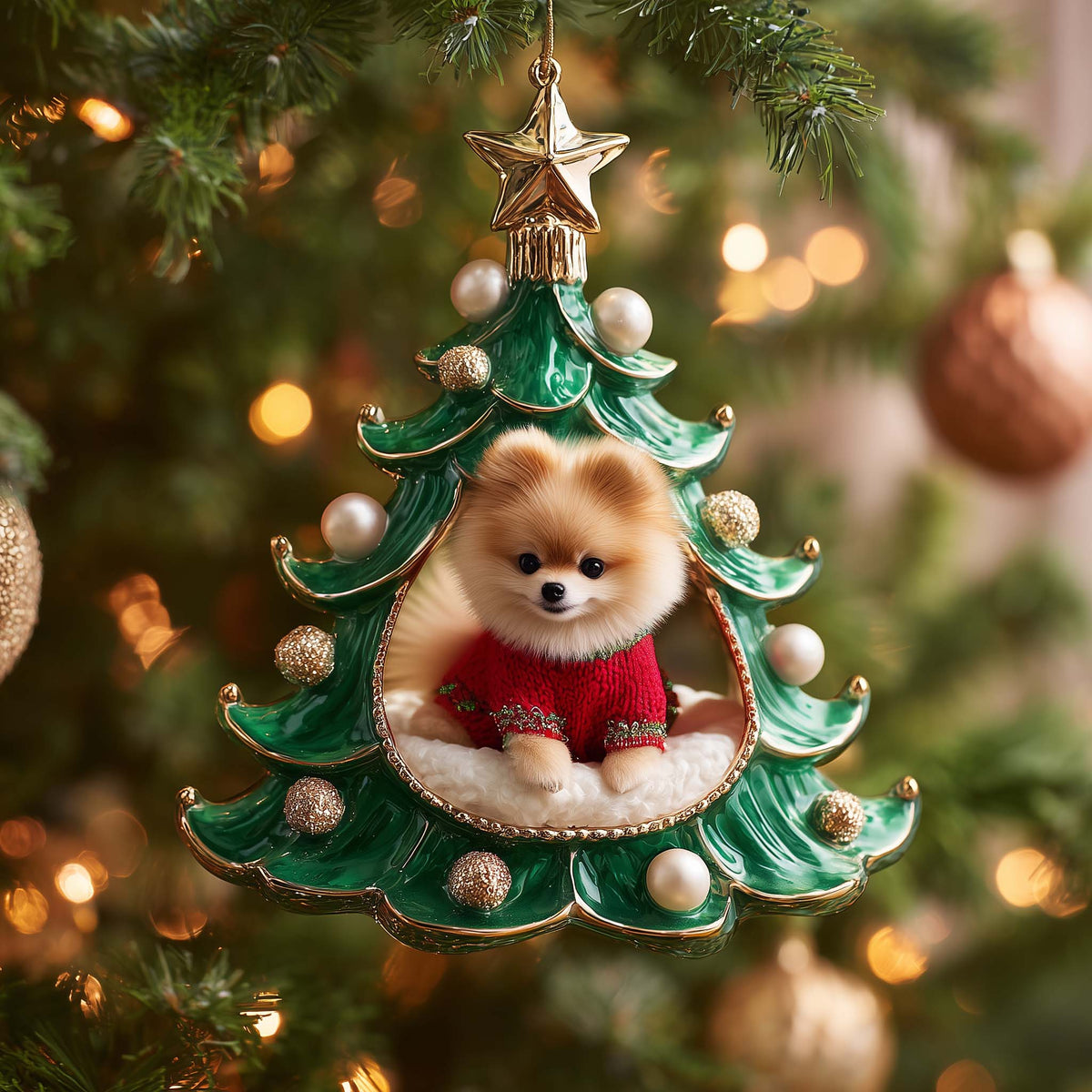 Pomeranian Nest Christmas Mica Ornament