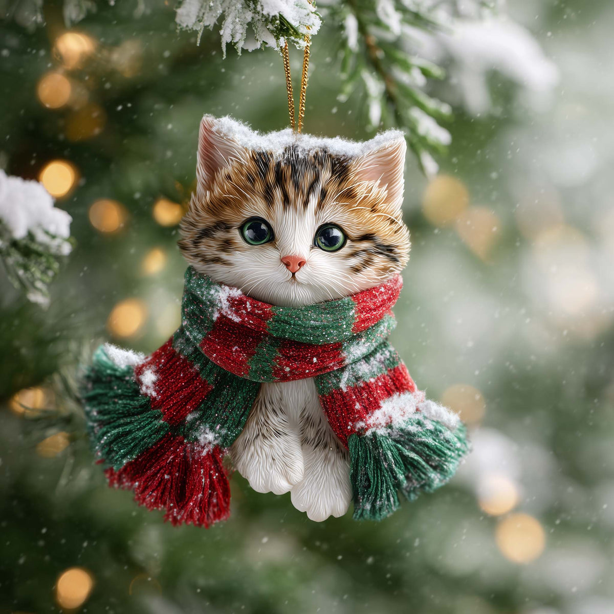 Cozy Cat Christmas Mica Ornament