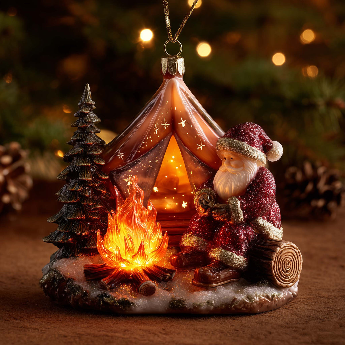 Festive Camping Christmas Mica Ornament