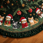 Playful Christmas Cat Quilted Tree Skirt
