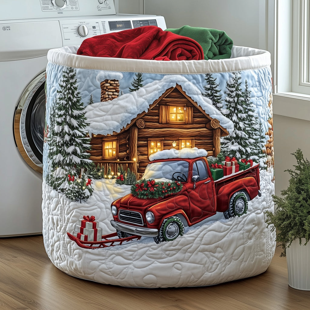 Rustic Snow Cabin Quilted Laundry Basket