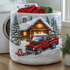 Rustic Snow Cabin Quilted Laundry Basket