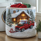 Rustic Snow Cabin Quilted Laundry Basket