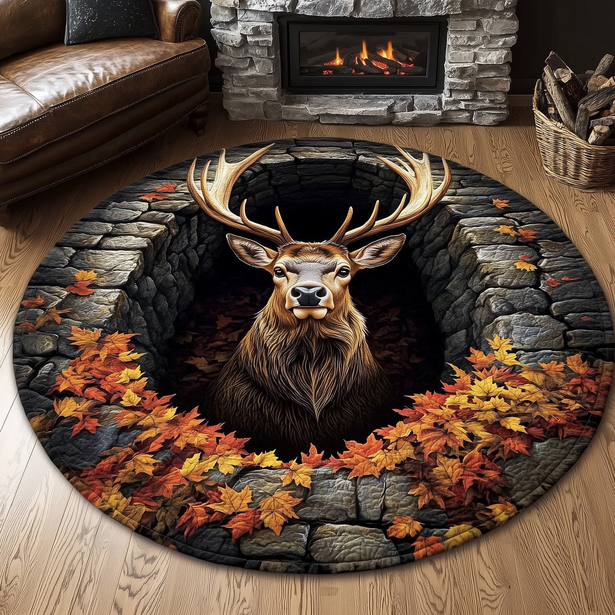 Mystic Autumn Deer Quilted Round Mat
