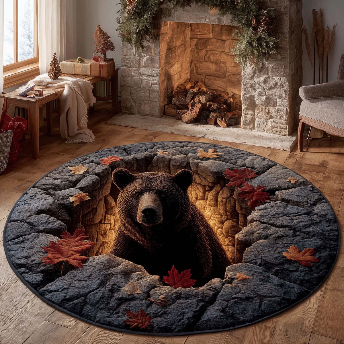 Rustic Bear Quilted Round Mat