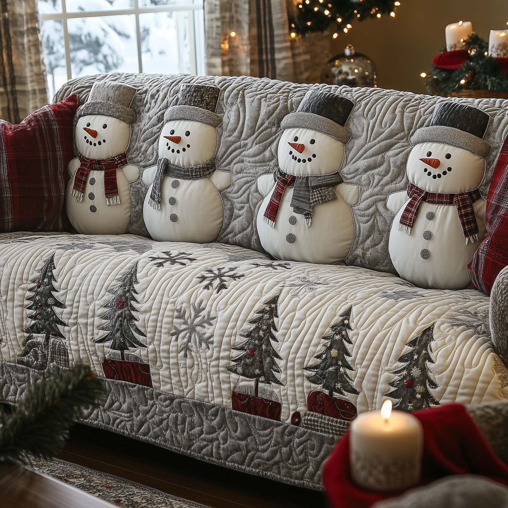 Merry Christmas Snowman Quilted Sofa Cover