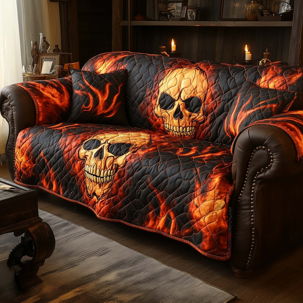 Inferno Skull Flame Quilted Sofa Cover