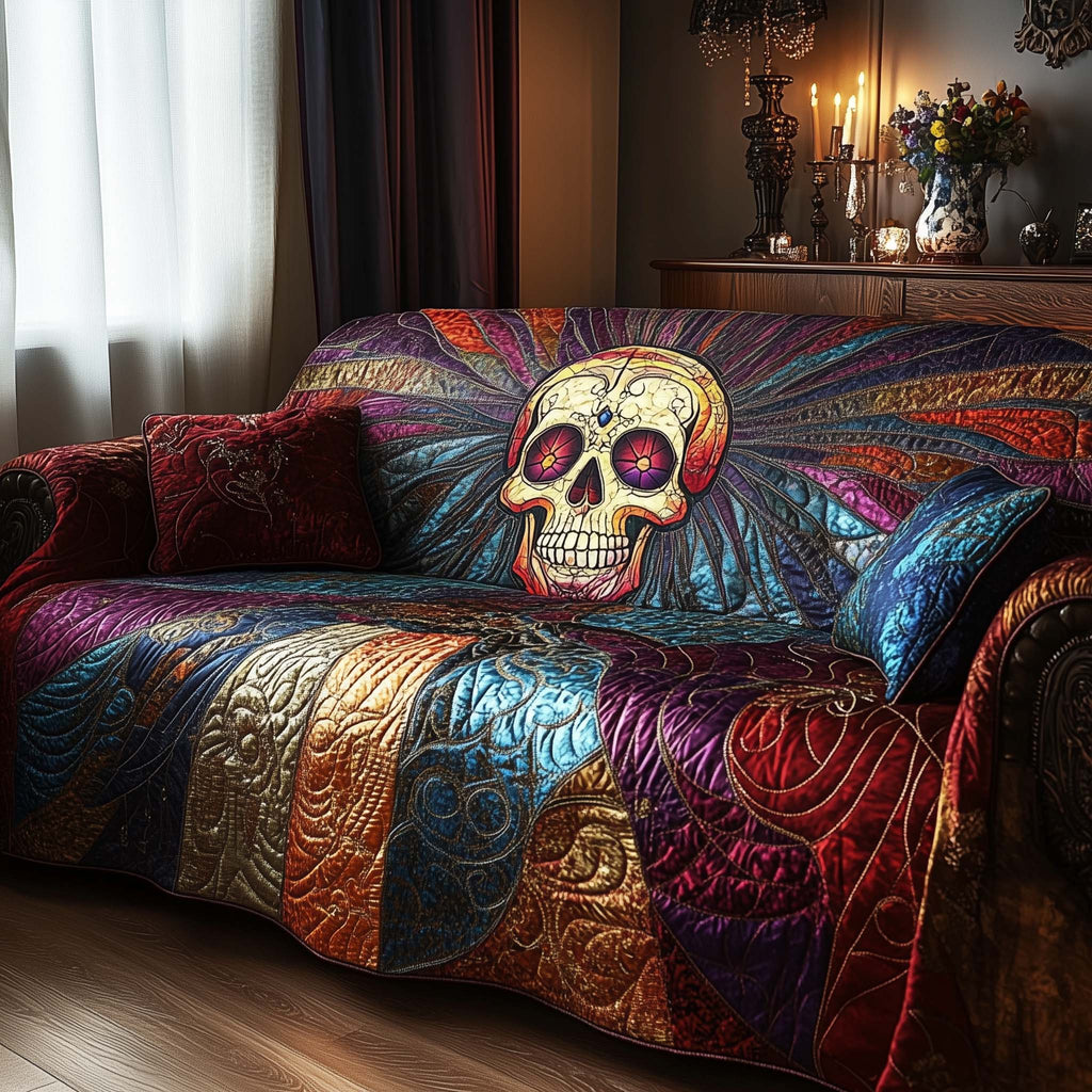 Gothic Cathedral Skull Quilted Sofa Cover
