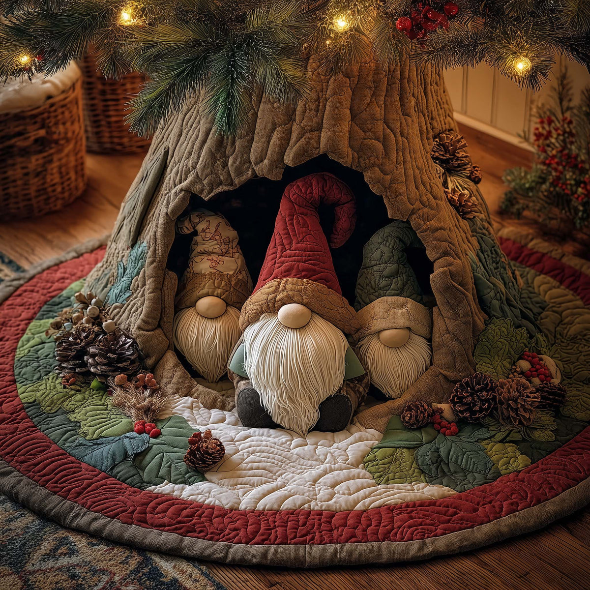 Forest Gnome Family Quilted Tree Skirt