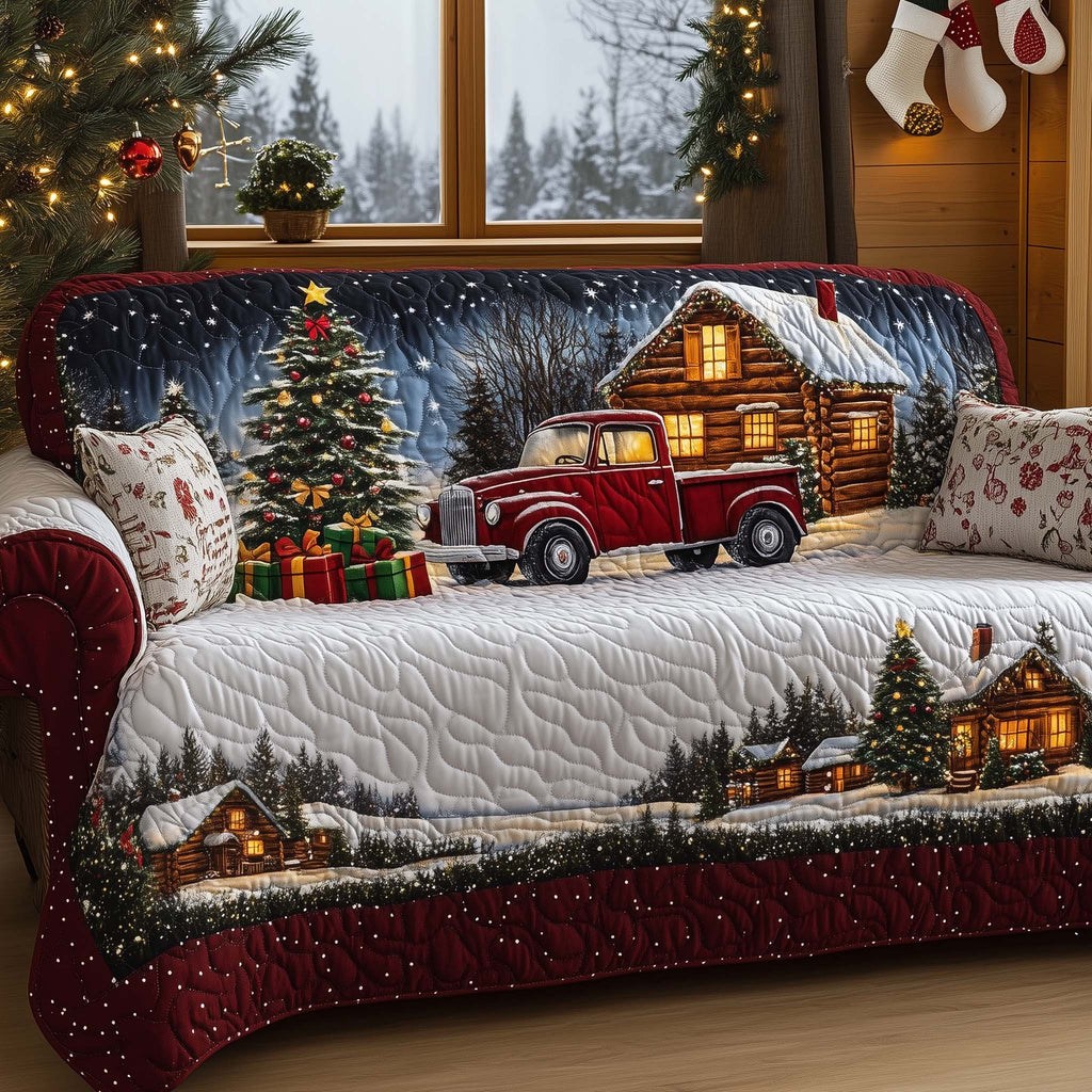 Peaceful Snow Cabin Quilted Sofa Cover