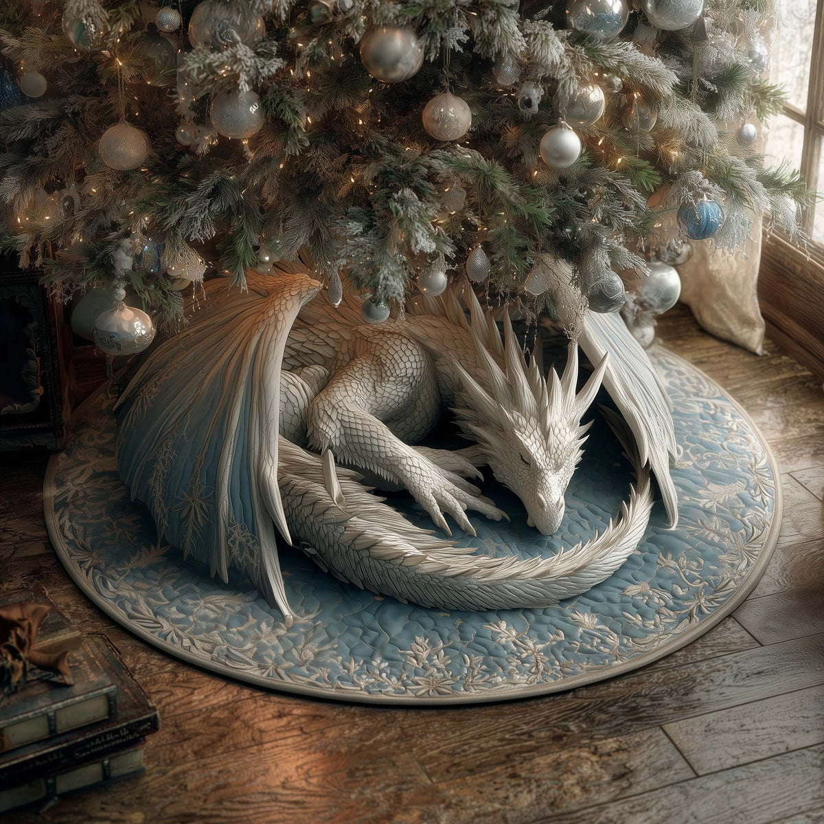 Ice Drake Sentinel Quilted Tree Skirt