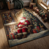 Vintage Fireplace Santa Claus Area Rug