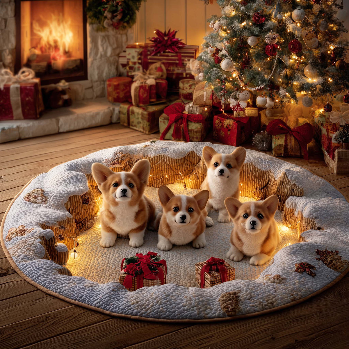 Festive Corgi Quilted Round Mat