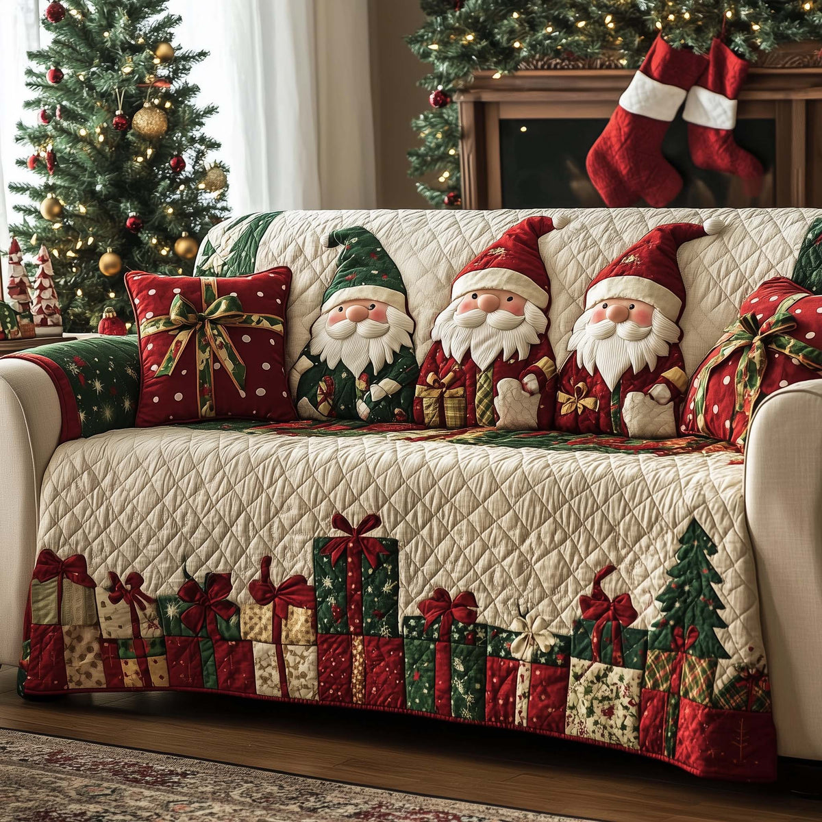 Christmas Gnomes Quilted Sofa Cover