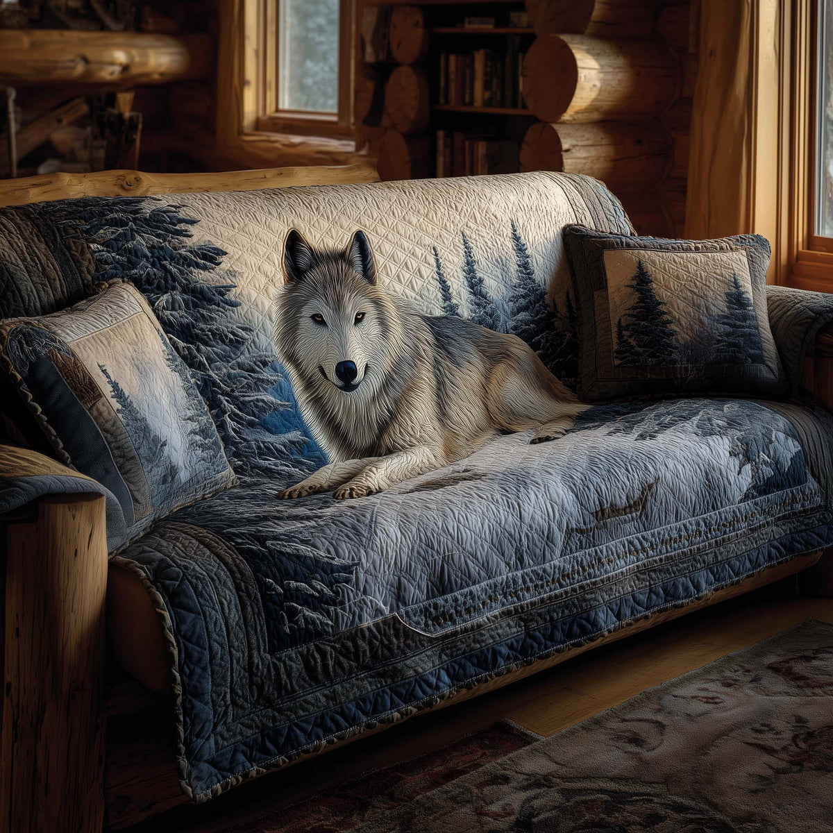 Snowy Wolf Quilted Sofa Cover