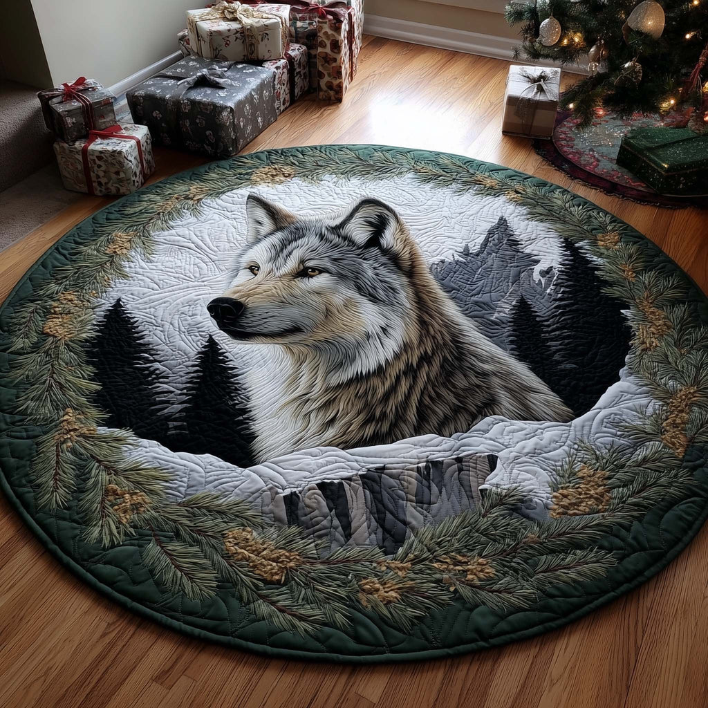 Forest Wild Wolf Quilted Round Mat