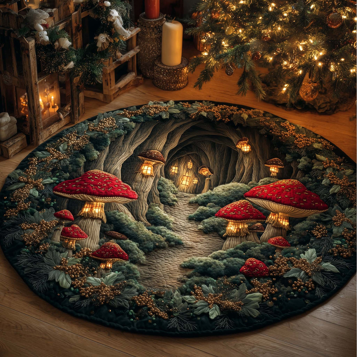 Mushroom Quilted Round Mat