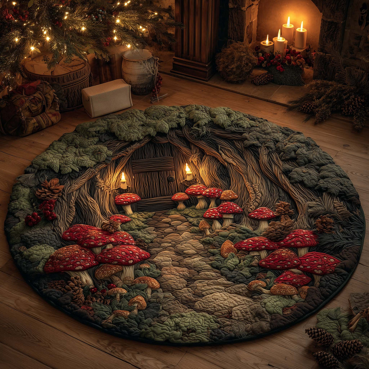 Forest Mushroom Quilted Round Mat