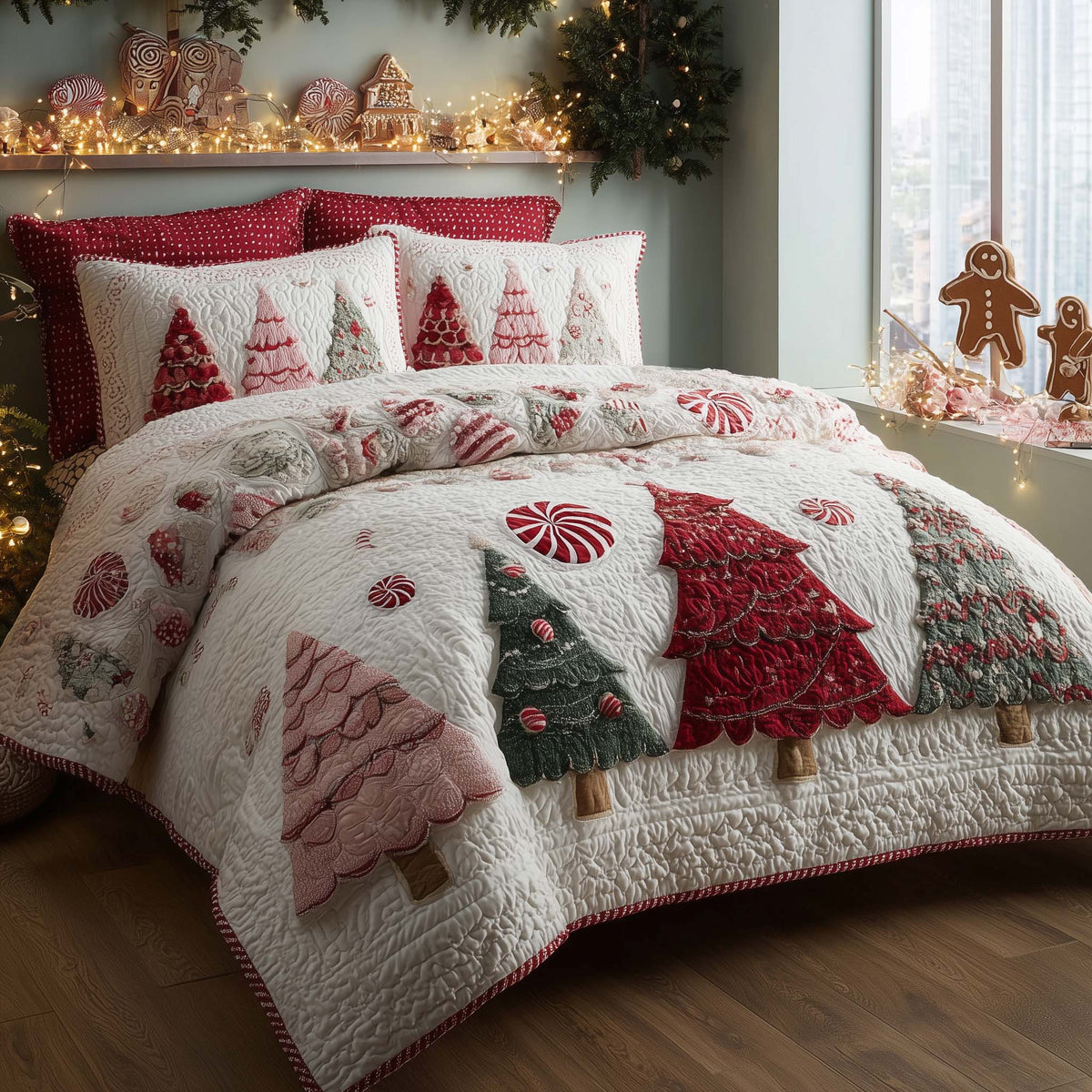 Christmas Pine Forest 3-Piece Quilted Bedding Set