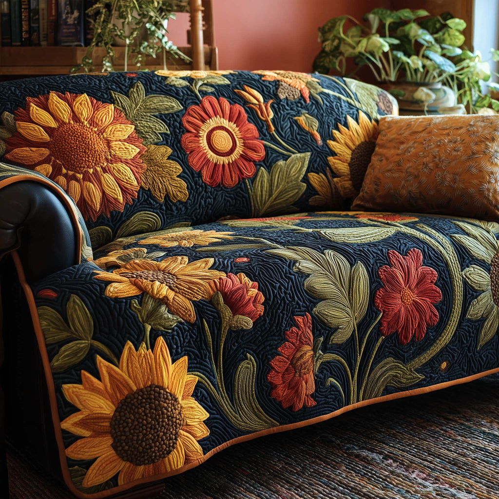 Golden Sunflower Bloom Quilted Sofa Cover
