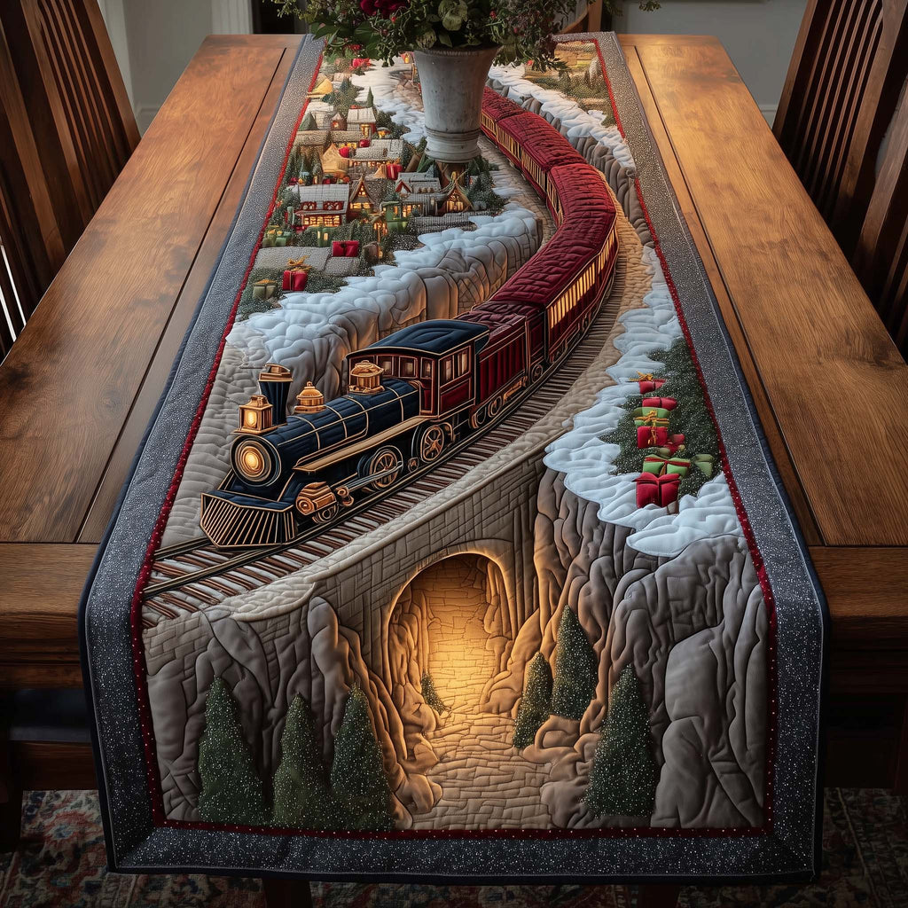 Vintage Christmas Train Quilted Table Runner