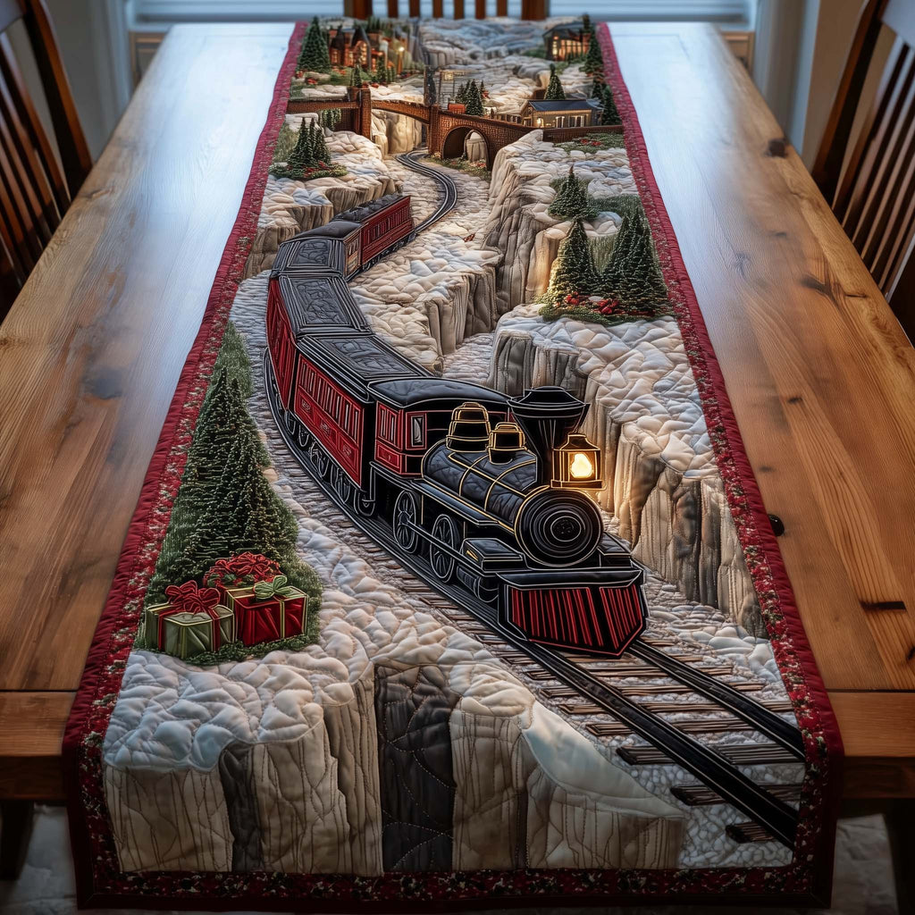 Christmas Train Quilted Table Runner