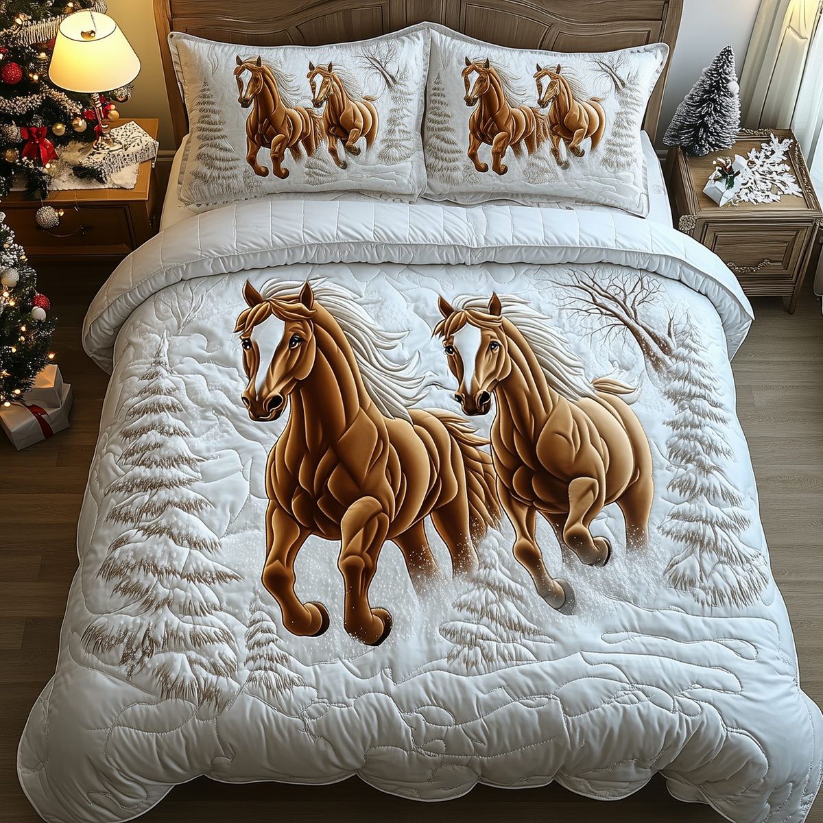 Horses Frosty Trail 3-Piece Quilted Bedding Set