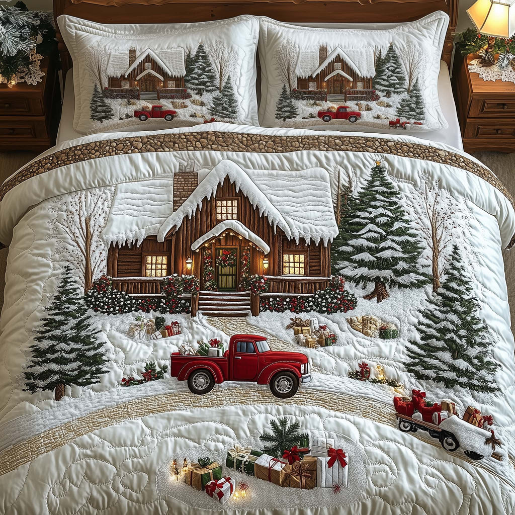 Peaceful Snow Cabin 3-Piece Quilted Bedding Set