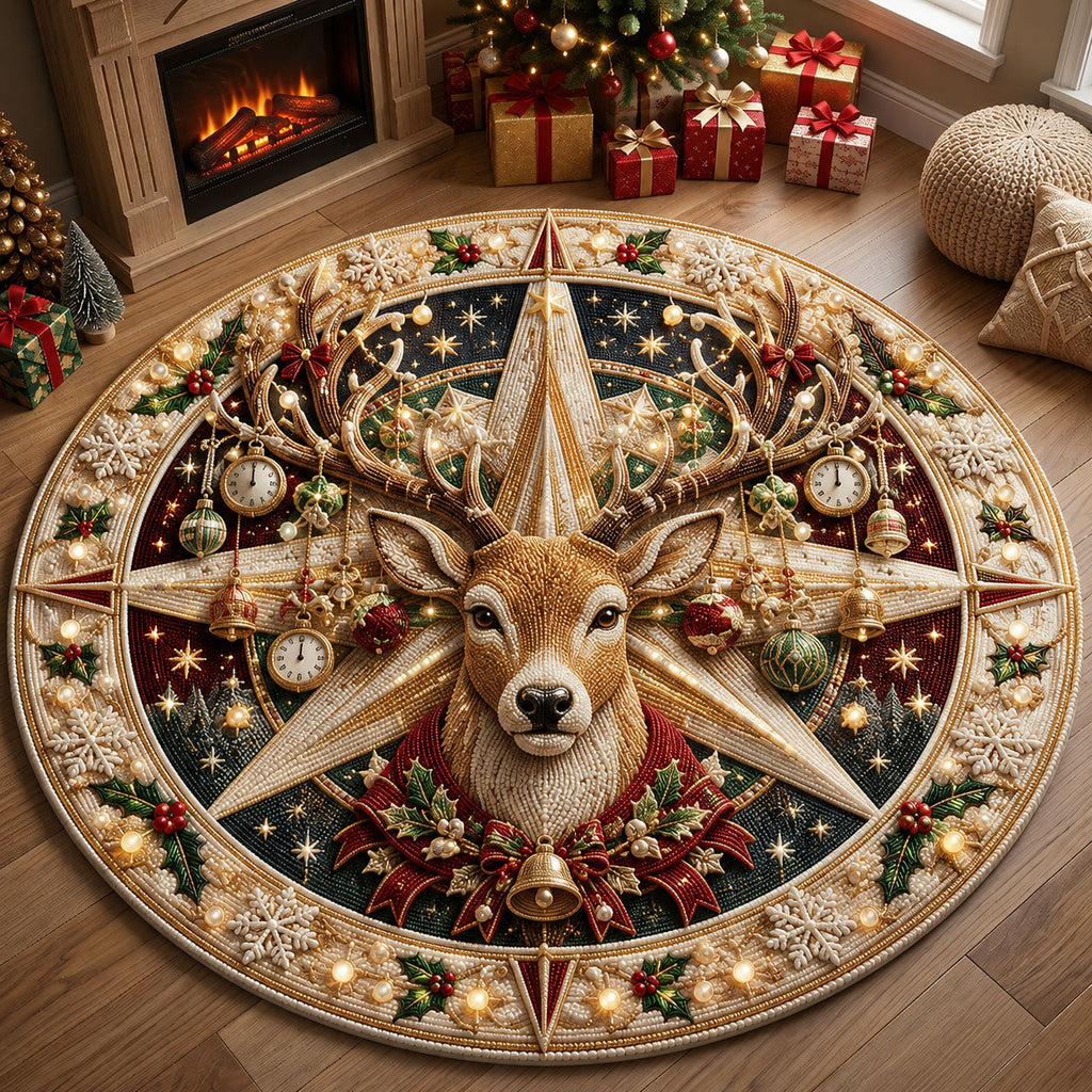 Christmas Reindeer Star Quilted Round Mat