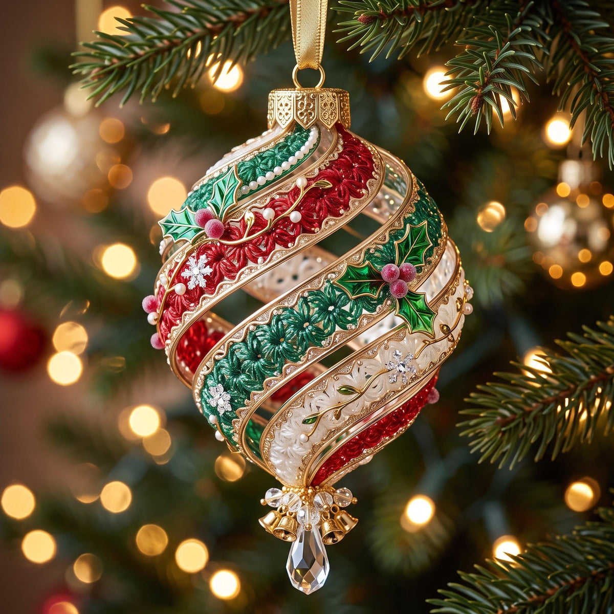 Ribbon Bauble Christmas Mica Ornament