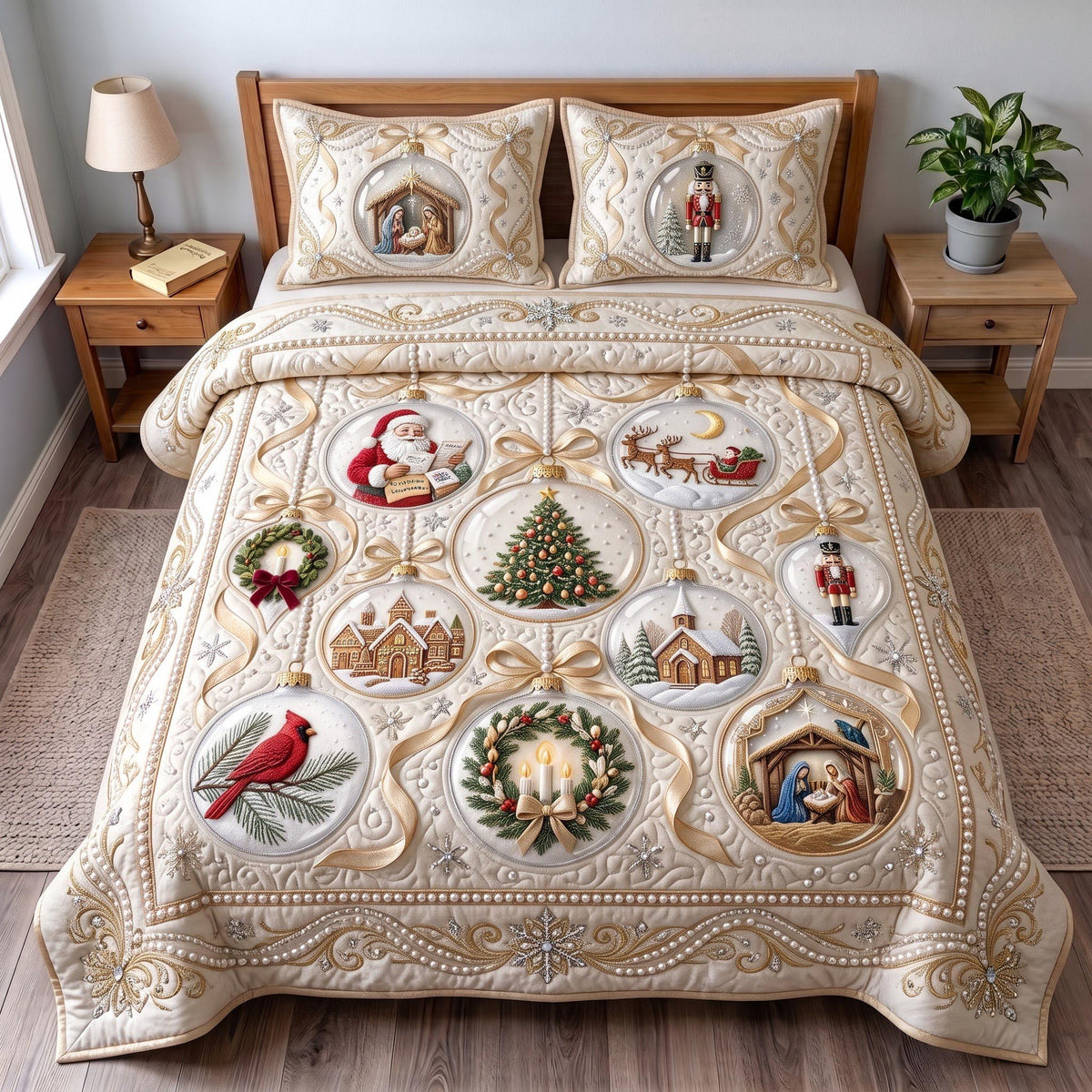 Christmas Elegance 3-Piece Quilted Bedding Set