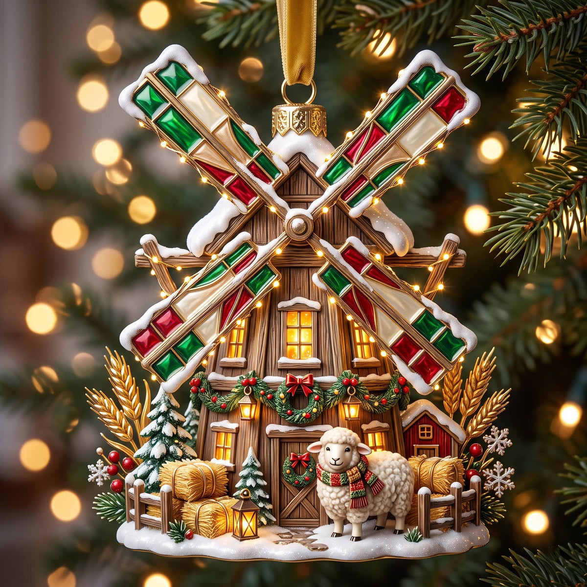 Farm Windmill Christmas Mica Ornament