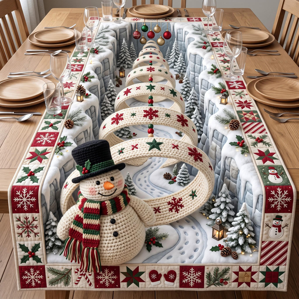 Snowman Spiral Quilted Table Runner