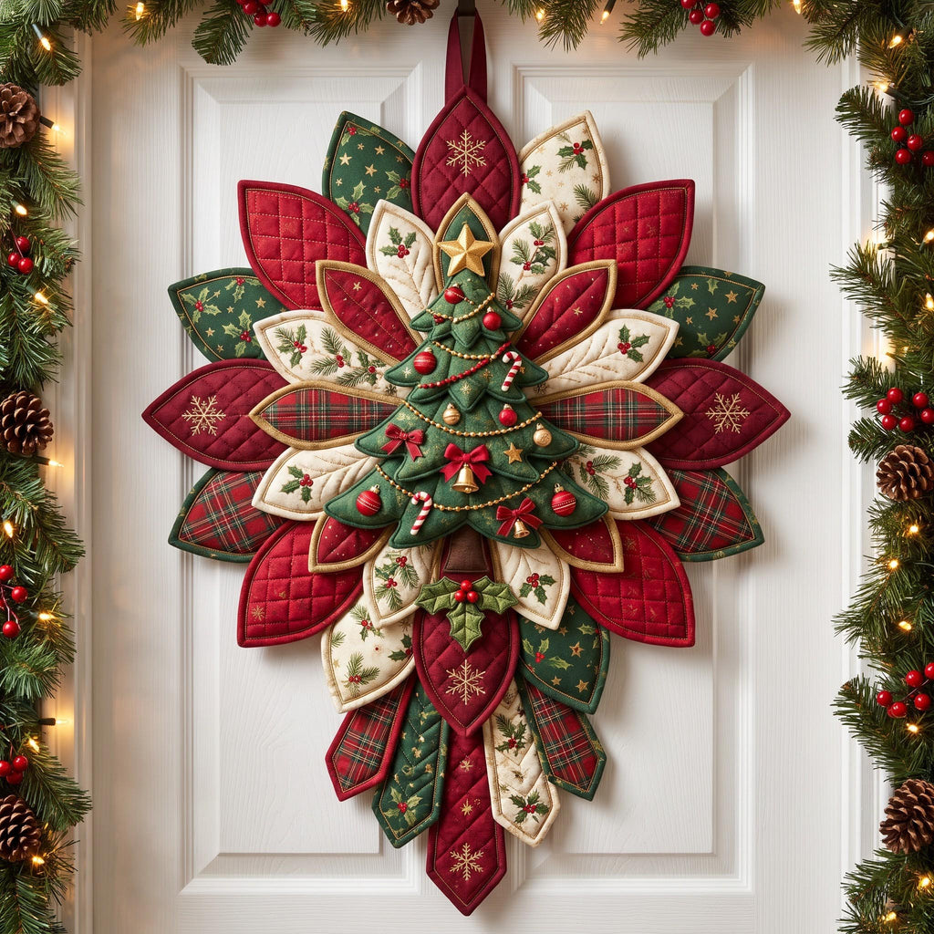 Poinsettia Star Custom Shape Quilted Door Hanger