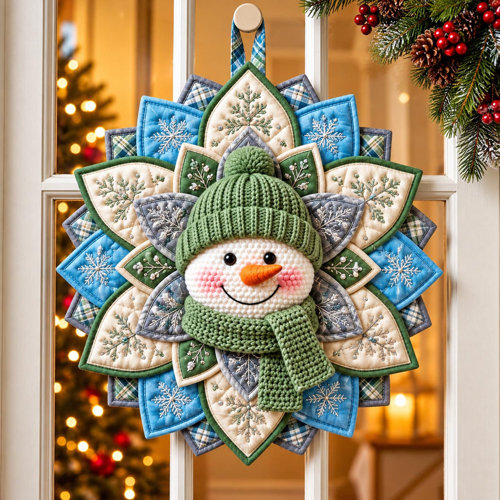 Winter Snowman Custom Shape Quilted Door Hanger