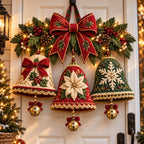 Christmas Bell Bow Custom Shape Quilted Door Hanger