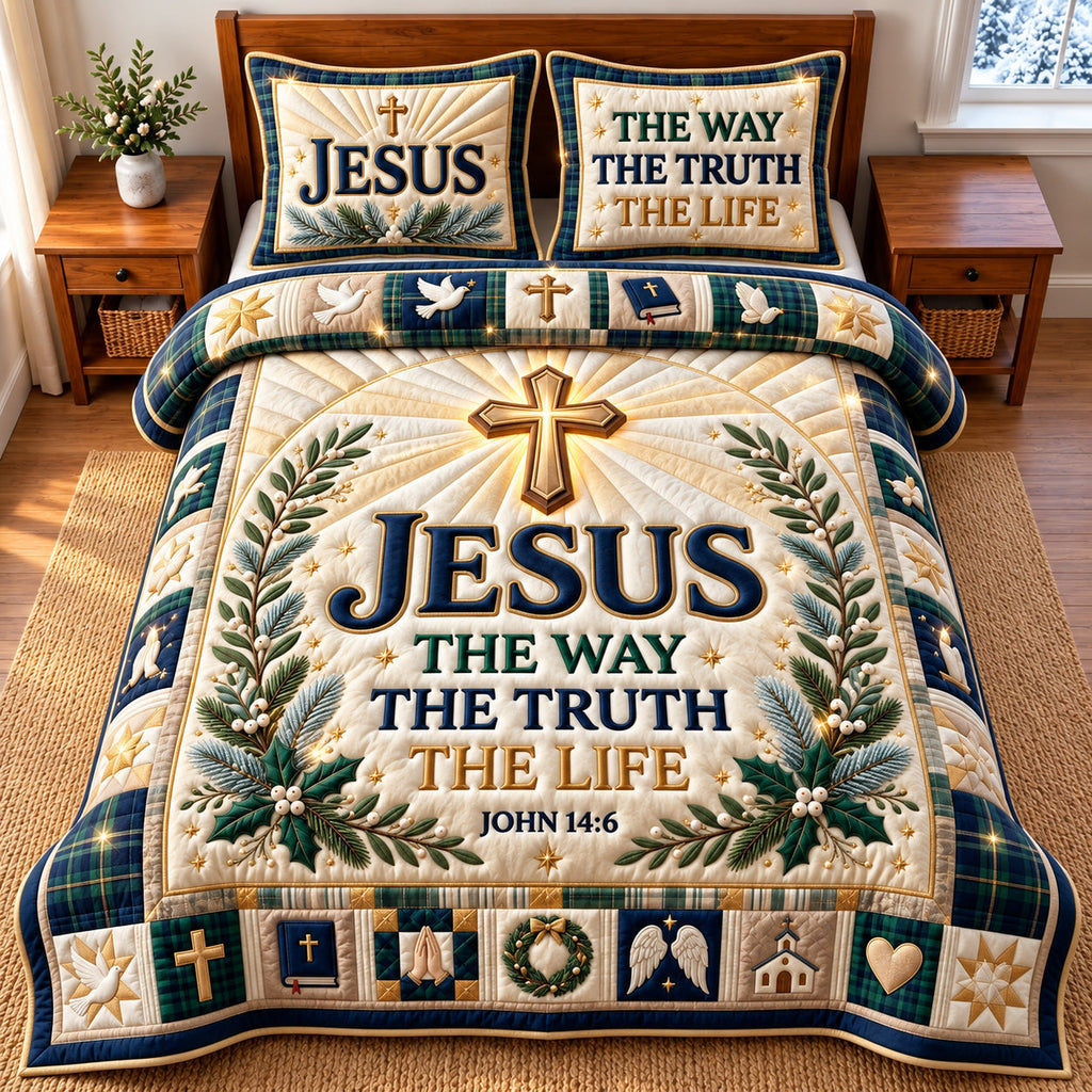 Jesus The Way 3-Piece Quilted Bedding Set