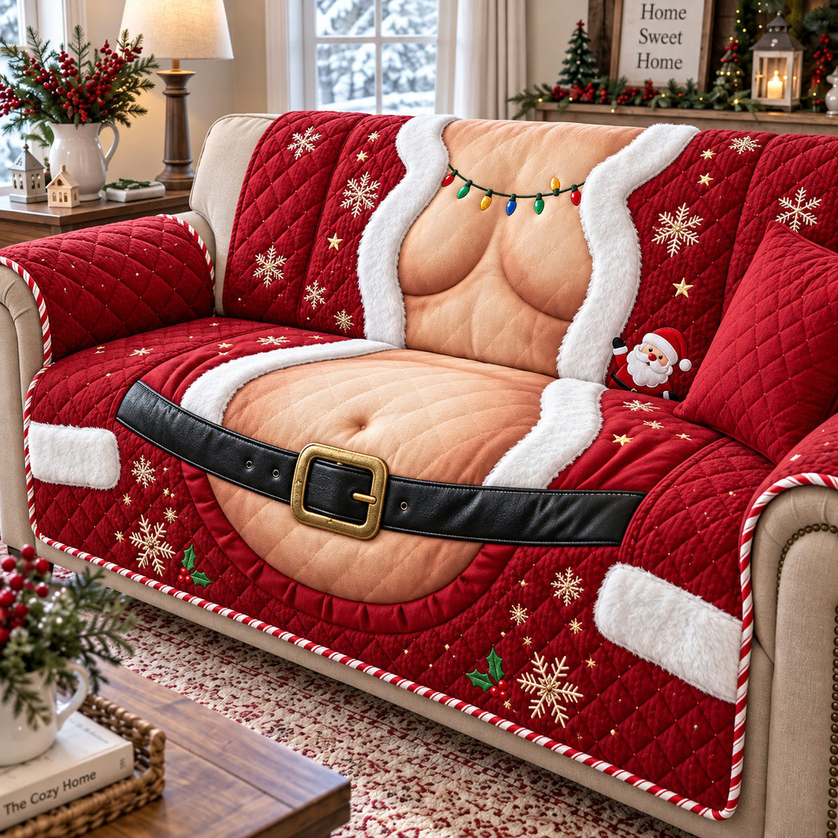 Vintage Fur Trimmed Santa Overcoat Quilted Sofa Cover